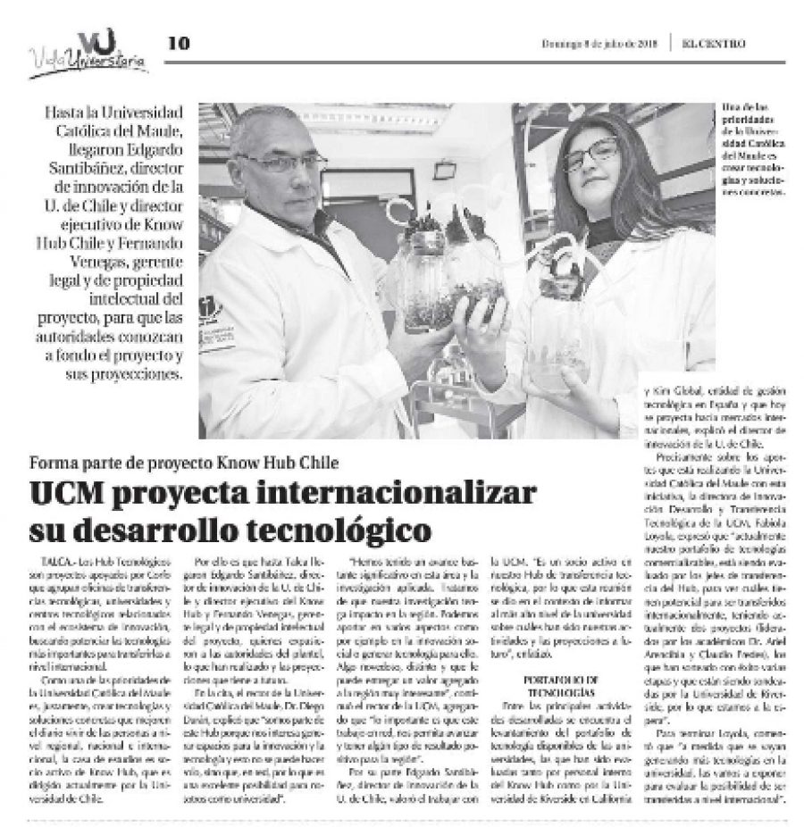 08 de julio en Diario El Centro: “UCM proyecta internacionalizar su desarrollo tecnológico”