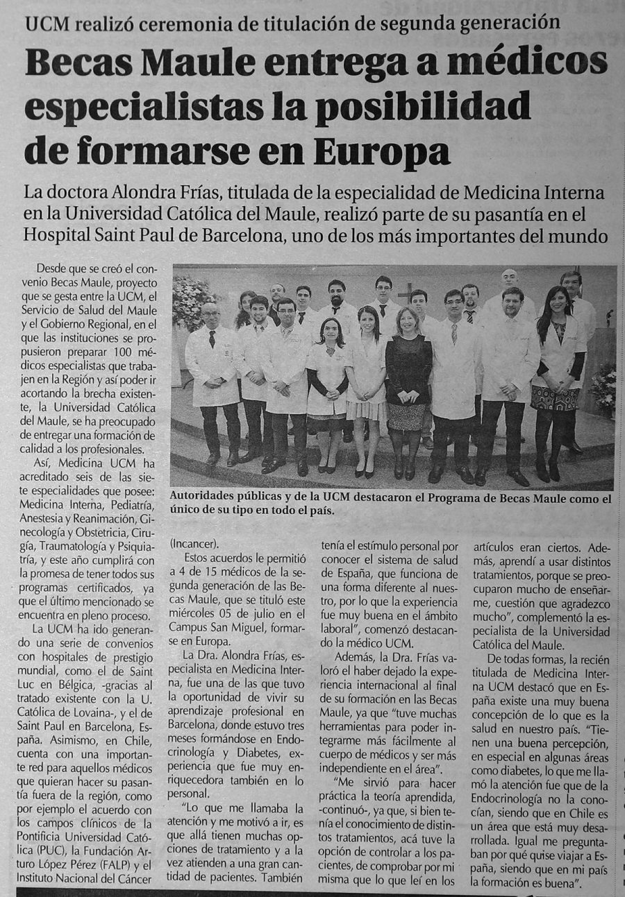 09 de julio en Diario El Centro: “Becas Maule entrega a médicos especialistas la posibilidad de formarse en Europa”