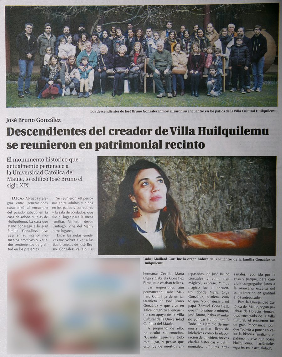 10 de julio en Diario El Centro: “Descendientes del creador de Villa Huilquilemu se reunieron en patrimonial recinto”