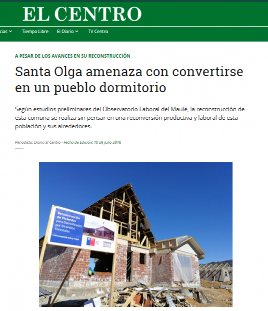 10 de julio en Diario El Centro: “Santa Olga amenaza con convertirse en un pueblo dormitorio”