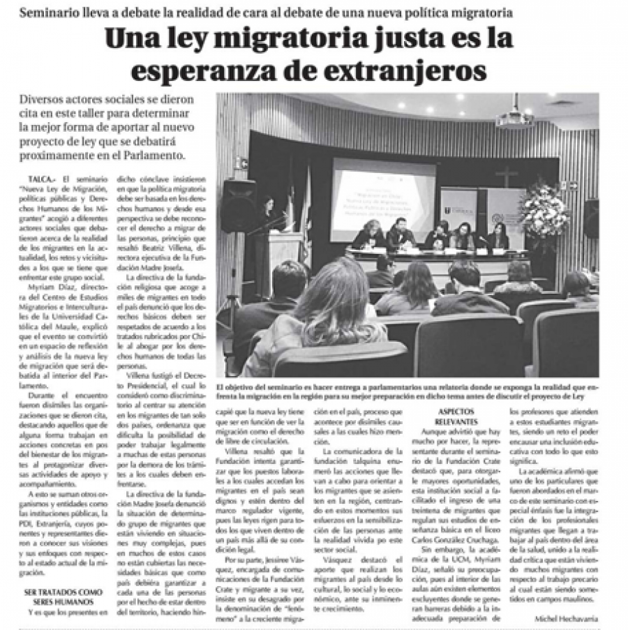 11 de agosto en Diario El Centro: “Una ley migratoria j usta es la esperanza de extranjeros”