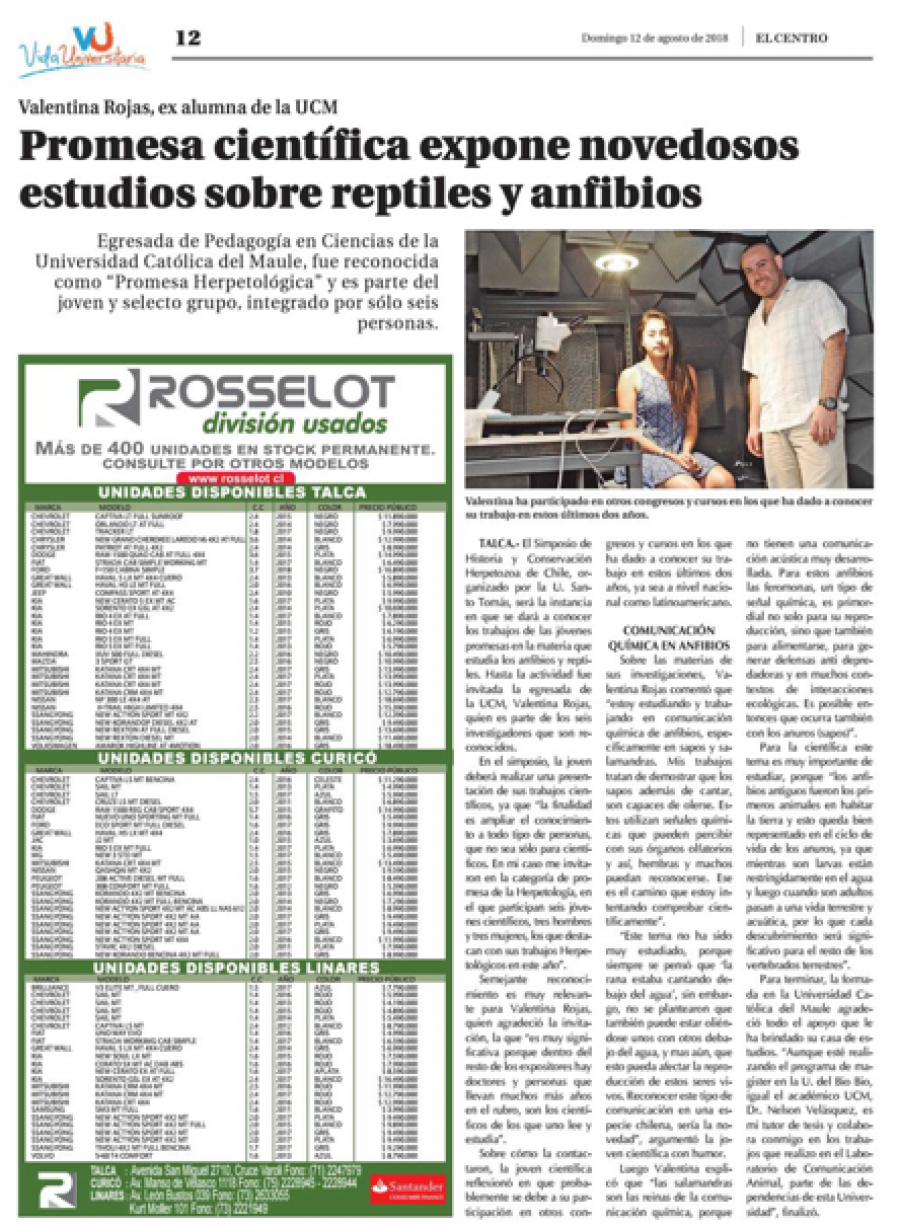 12 de agosto en Diario El Centro: “Promesa científica expone novedosos estudios sobre reptiles y anfibios”