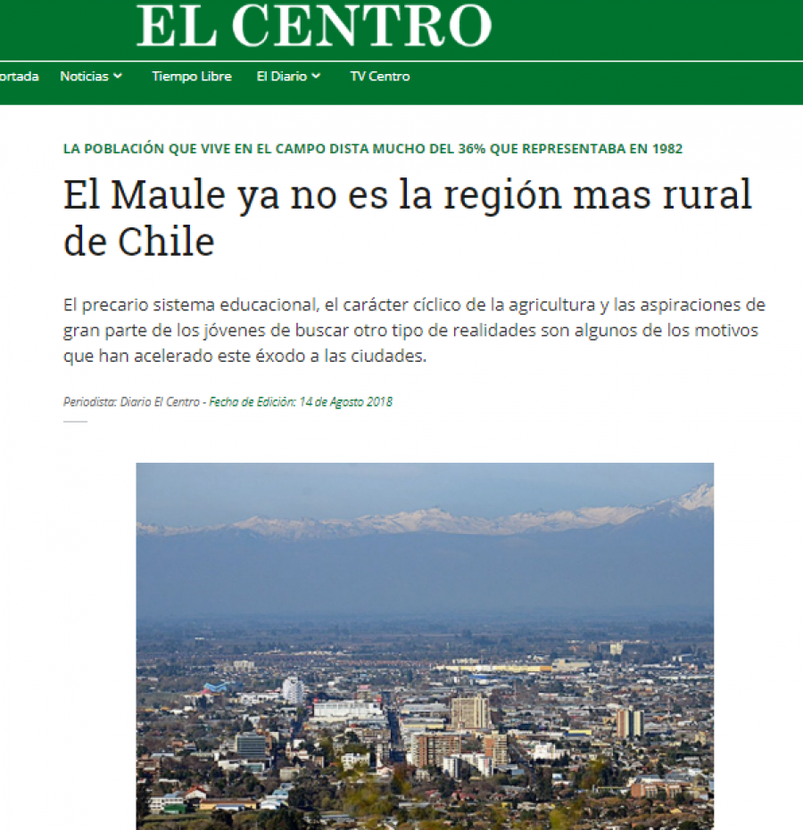 14 de agosto en Diario El Centro: “El Maule ya no es la región mas rural de Chile”