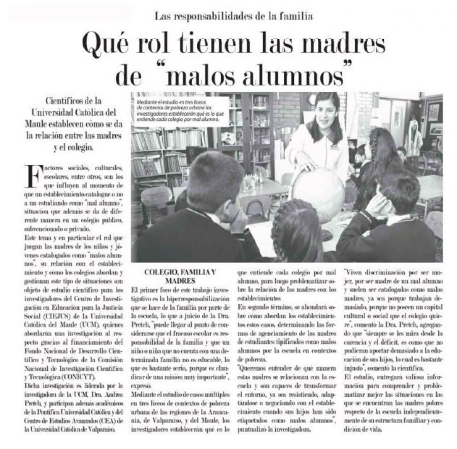 20 de marzo en Diario El Centro: “Qué rol tienen las madres de “malos alumnos”
