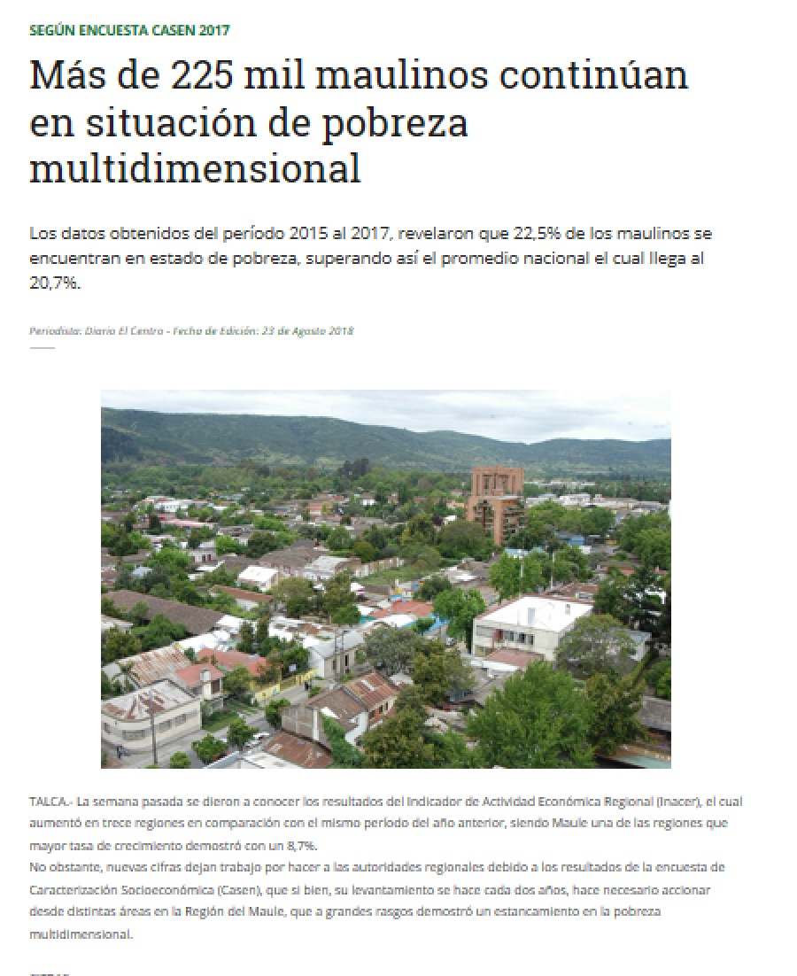 22 de agosto en Diario El Centro: “Más de 225 mil maulinos continúan en situación de pobreza multidimensional”