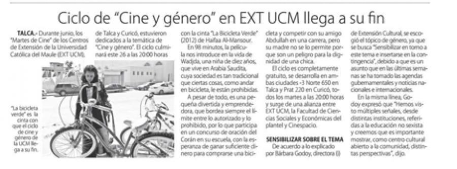 23 de junio en Diario El Centro: “Ciclo de “Cine y género” en EXT UCM llega a su fin”