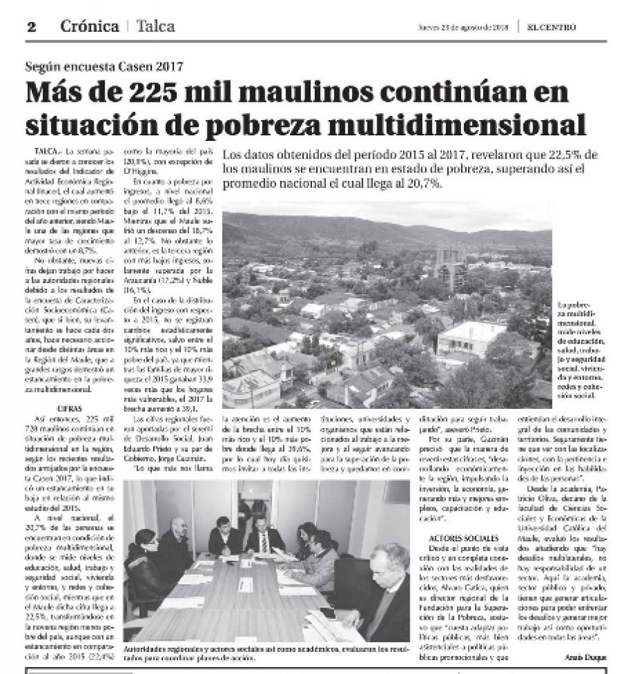 23 de agosto en Diario El Centro: “Más de 225 mil maulinos continúan en situación de pobreza multidimensional”