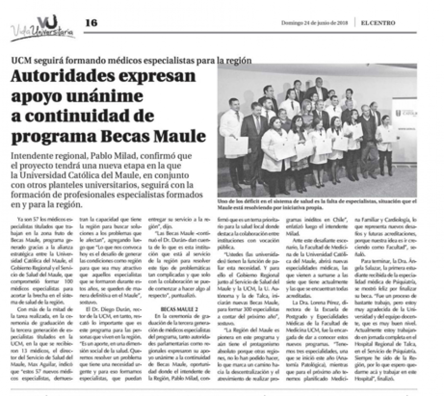 24 de junio en Diario El Centro: “Autoridades expresan apoyo unánime a continuidad de programa Becas Maule”