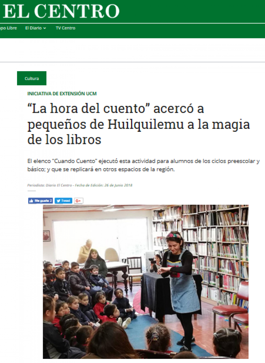 25 de junio en Diario El Centro: ““La hora del cuento” acercó a pequeños de Huilquilemu a la magia de los libros”