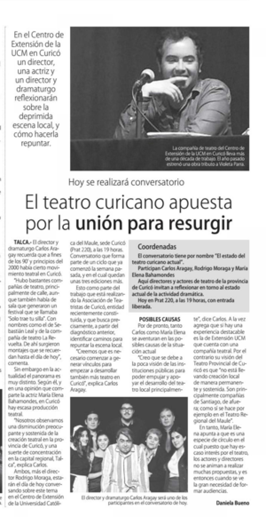 26 de julio en Diario El Centro: “El teatro curicano apuesta por la unión para resurgir”