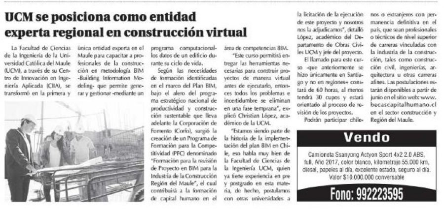 27 de mayo en Diario El Centro: “UCM se posiciona como entidad experta regional en construcción virtual”