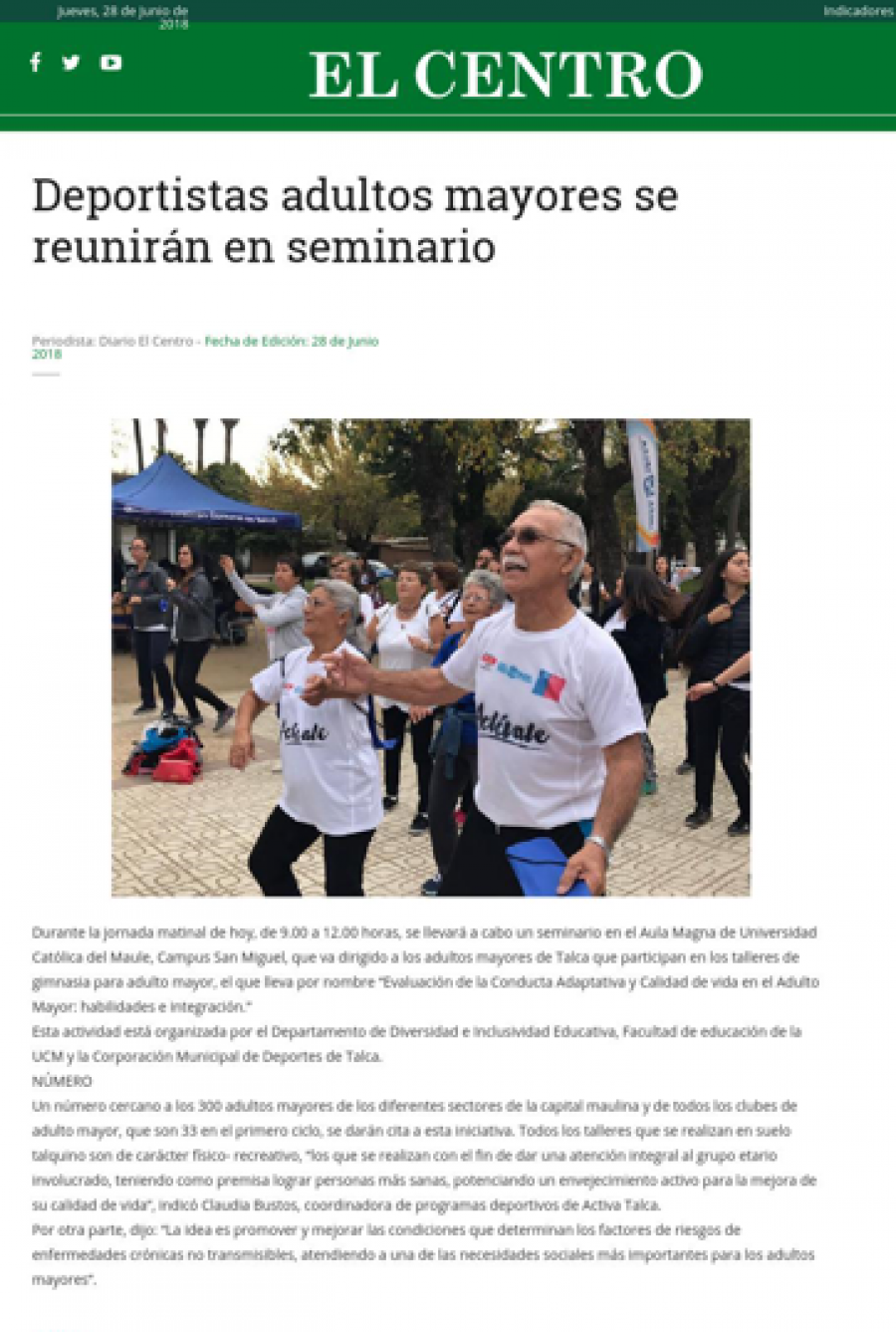 27 de junio en Diario El Centro: “Deportistas adultos mayores se reunirán en seminario”