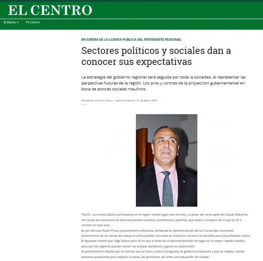 31 de mayo en Diario El Centro: “Sectores políticos y sociales dan a conocer sus expectativas”