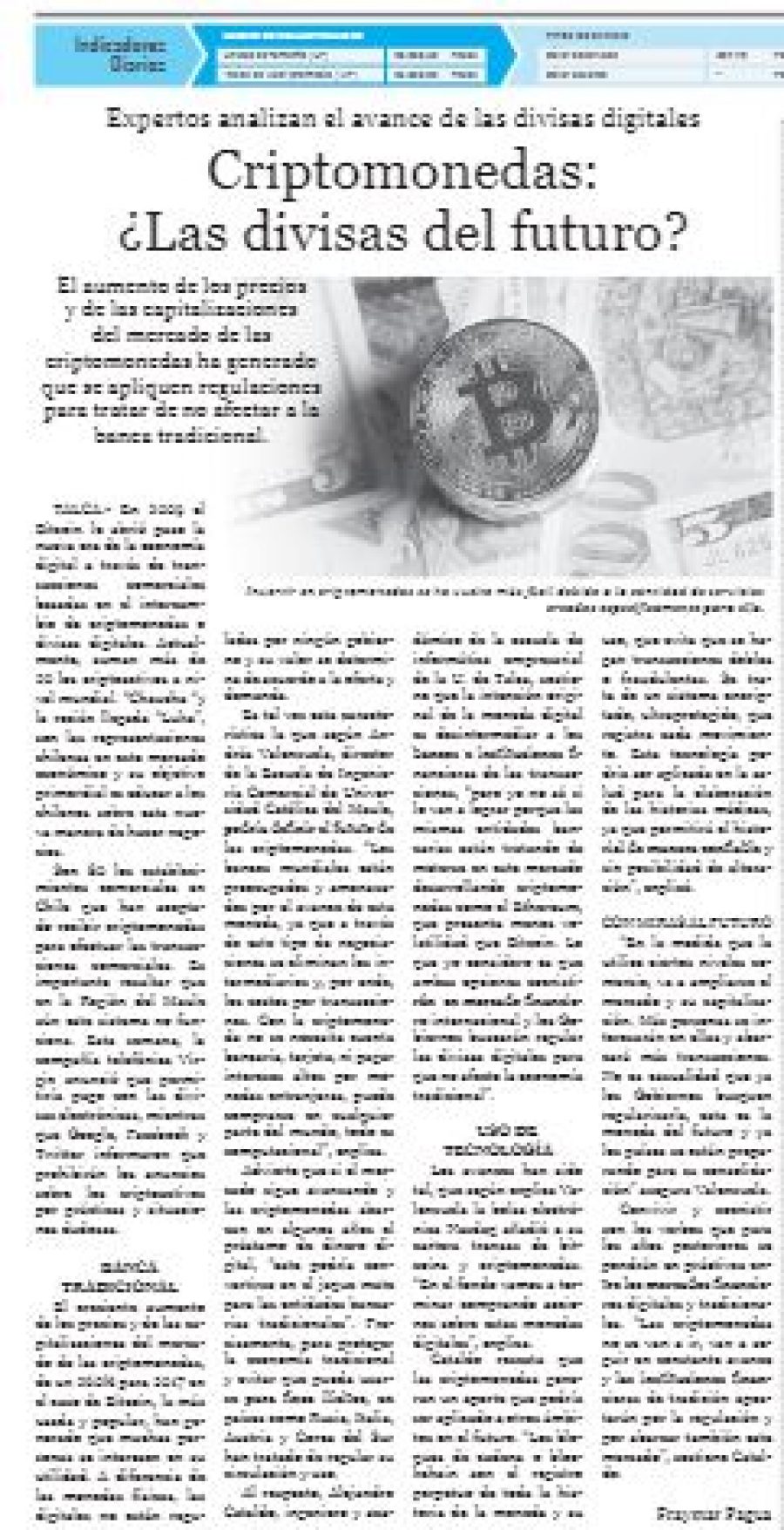 23 de marzo en Diario El Centro: “Criptomonedas: ¿Las divisas del futuro?”