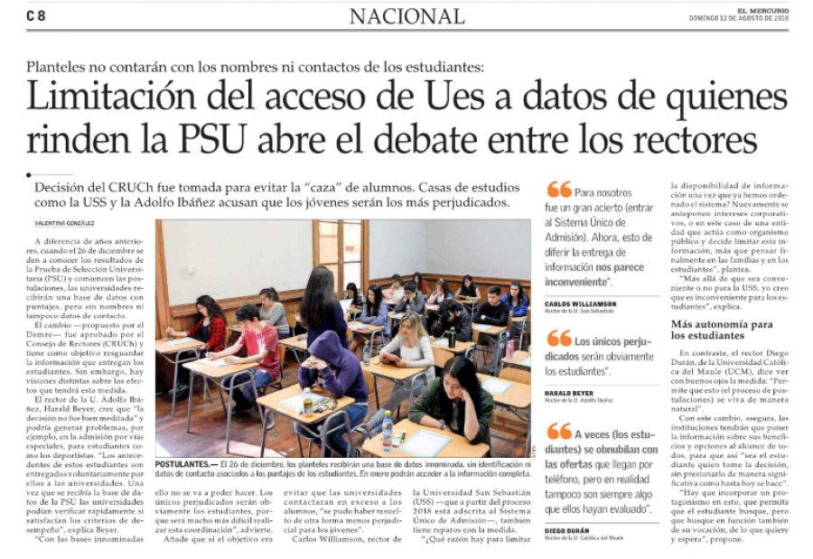 12 de agosto en El Mercurio: “rinden la PSU abre el debate entre los rectores”