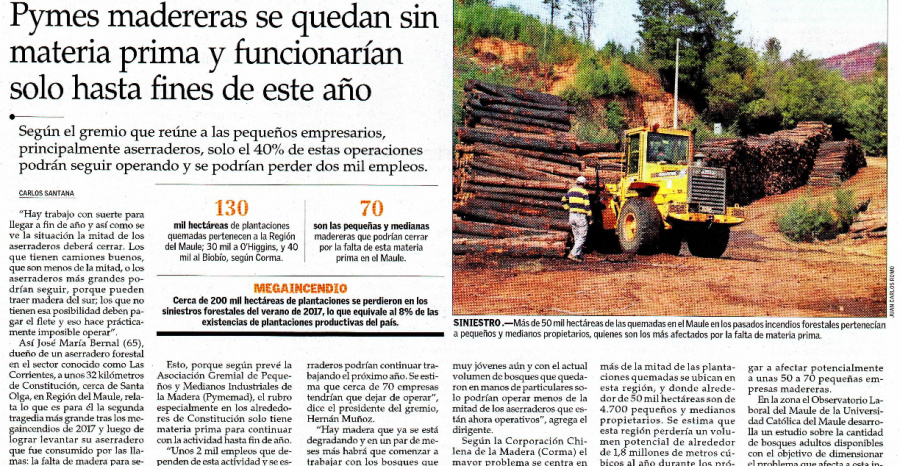 25 de junio en Diario El Mercurio: “Pymes madereras se quedan sin materia prima y funcionarían solo hasta fines de este año”