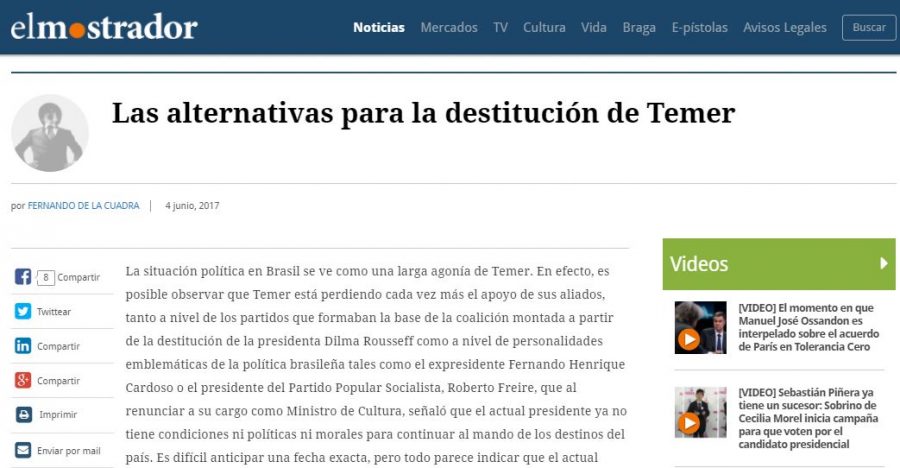 04 de junio en El Mostrador: “Las alternativas para la destitución de Temer”