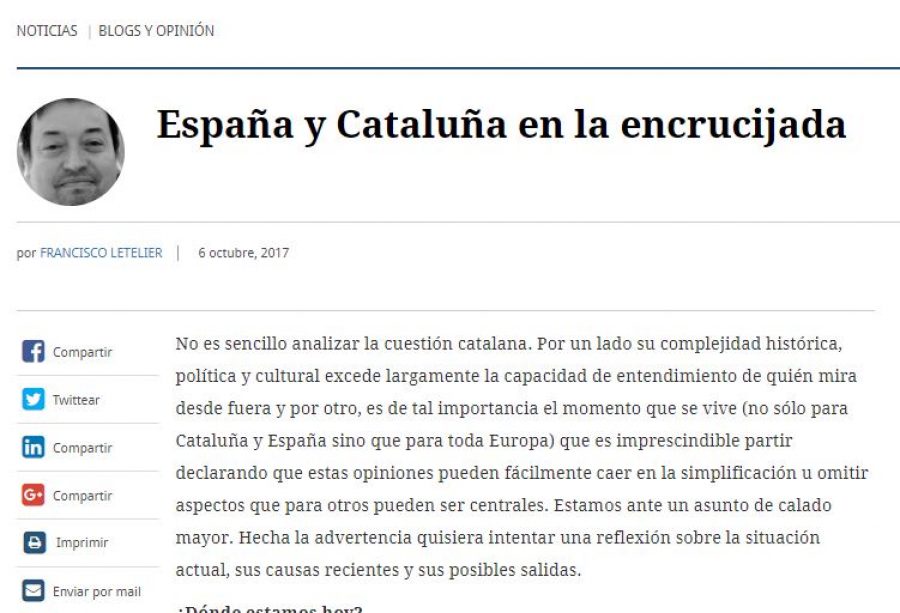06 de octubre en El Mostrador: “España y Cataluña en la encrucijada”