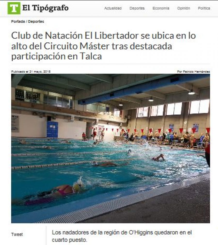 31 de mayo en El Tipógrafo: “Club de Natación El Libertador se ubica en lo alto del Circuito Máster tras destacada participación en Talca”