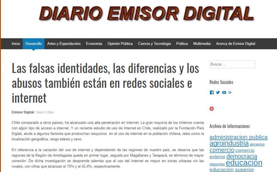 26 de agosto en Emisor Digital: “Las falsas identidades, las diferencias y los abusos también están en redes sociales e internet”