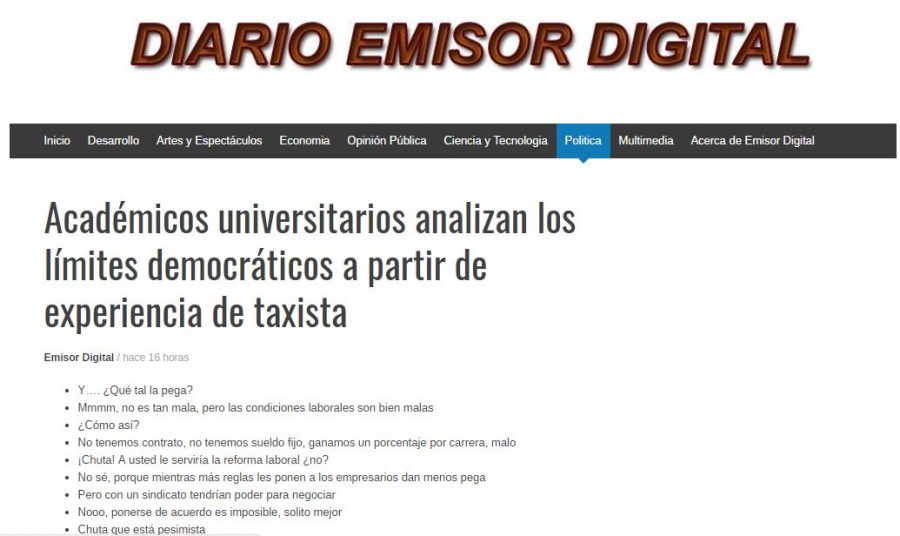19 de junio en Emisora Digital: “Académicos universitarios analizan los límites democráticos a partir de experiencia de taxista”