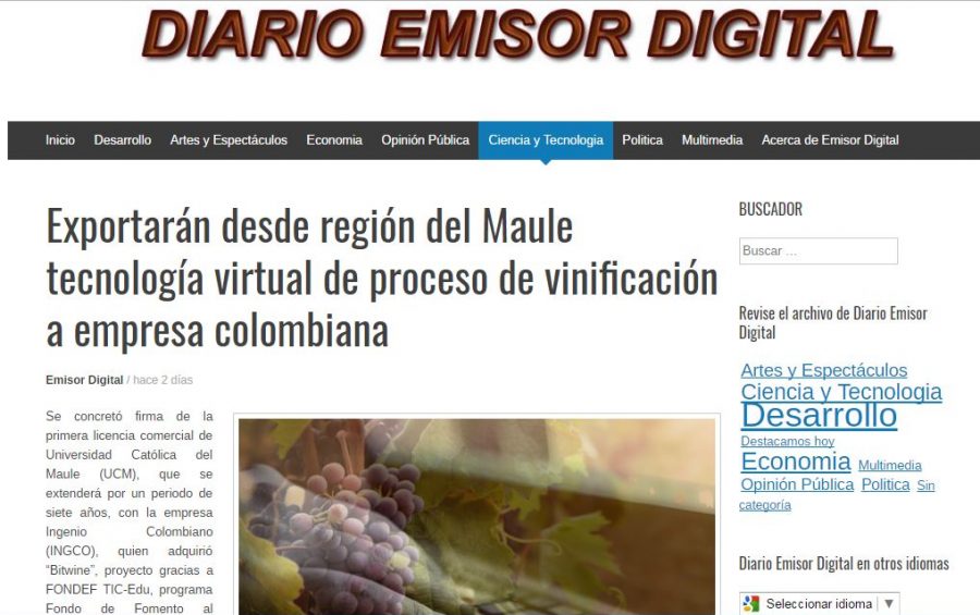 03 de junio en Emisora Digital: “Exportarán desde región del Maule tecnología virtual de proceso de vinificación a empresa colombiana”