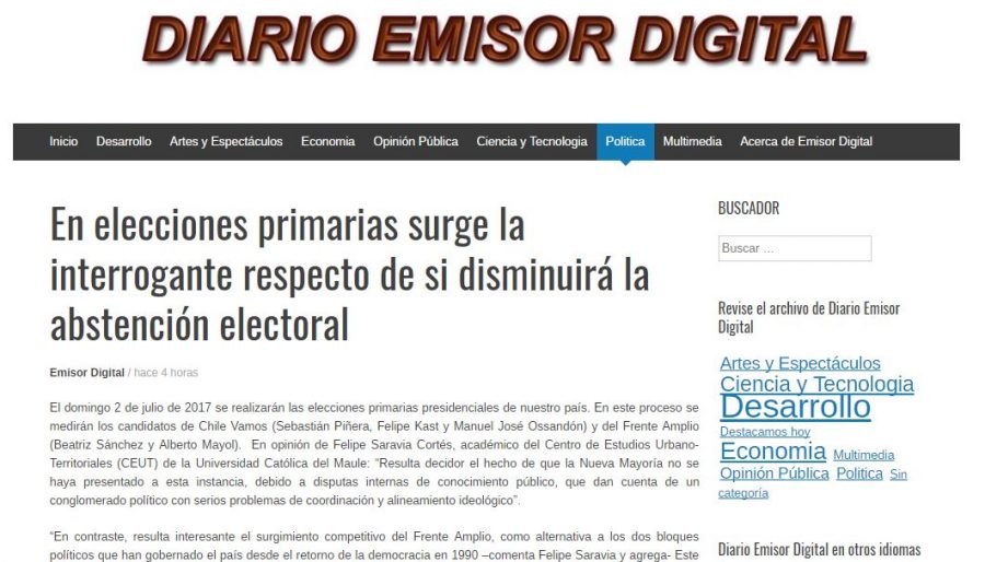 05 de junio en Emisora Digital: “En elecciones primarias surge la interrogante respecto de si disminuirá la abstención electoral”