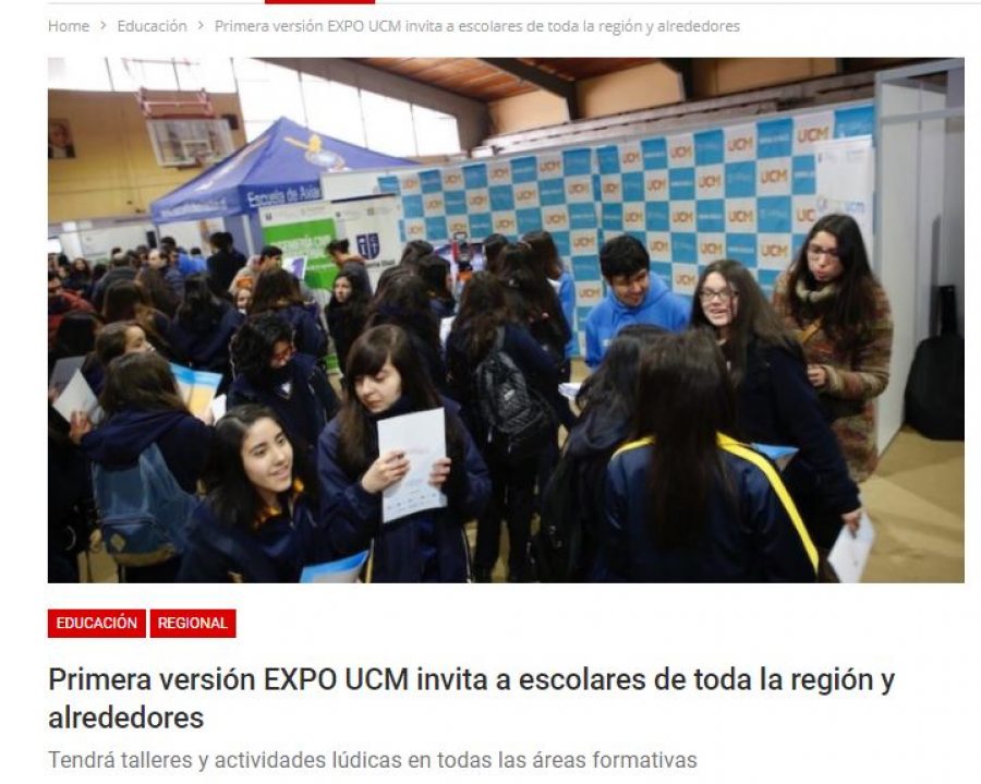 04 de septiembre en Atentos: “Primera versión EXPO UCM invita a escolares de toda la región y alrededores”