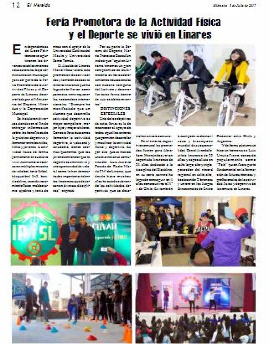 05 de julio en Diario El Heraldo: “Feria Promotora de la Actividad Física y el Deporte se vivió en Linares”
