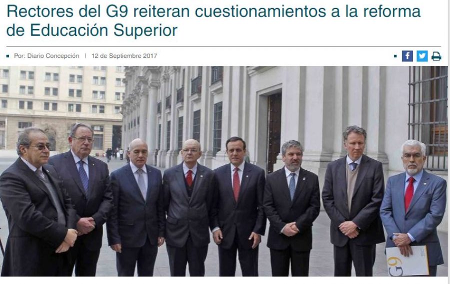 12 de septiembre en Diario Concepción: “Rectores del G9 reiteran cuestionamientos a la reforma de Educación Superior”