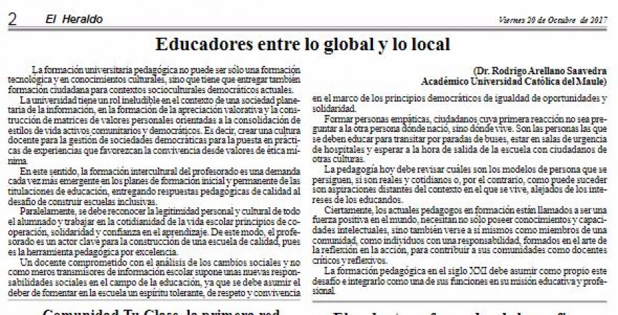 20 de octubre en Diario El Heraldo: “Educadores entre lo global y lo local”