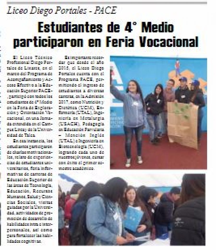 21 de octubre en Diario El Heraldo: “Estudiantes de 4° Medio participaron en Feria Vocacional”