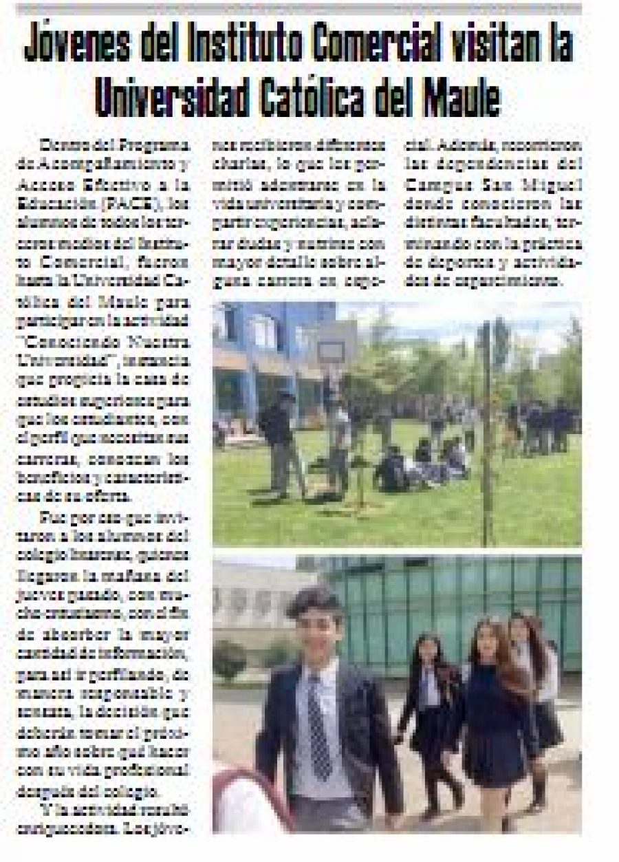 25 de octubre en Diario El Heraldo: “Jóvenes del Instituto Comercial visitan la Universidad Católica del Maule”
