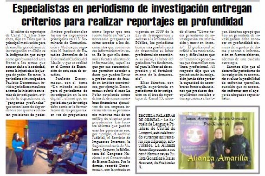 25 de octubre en Diario El Heraldo: “Especialistas en periodismo de investigación entregan criterios para realizar reportajes en profundidad”