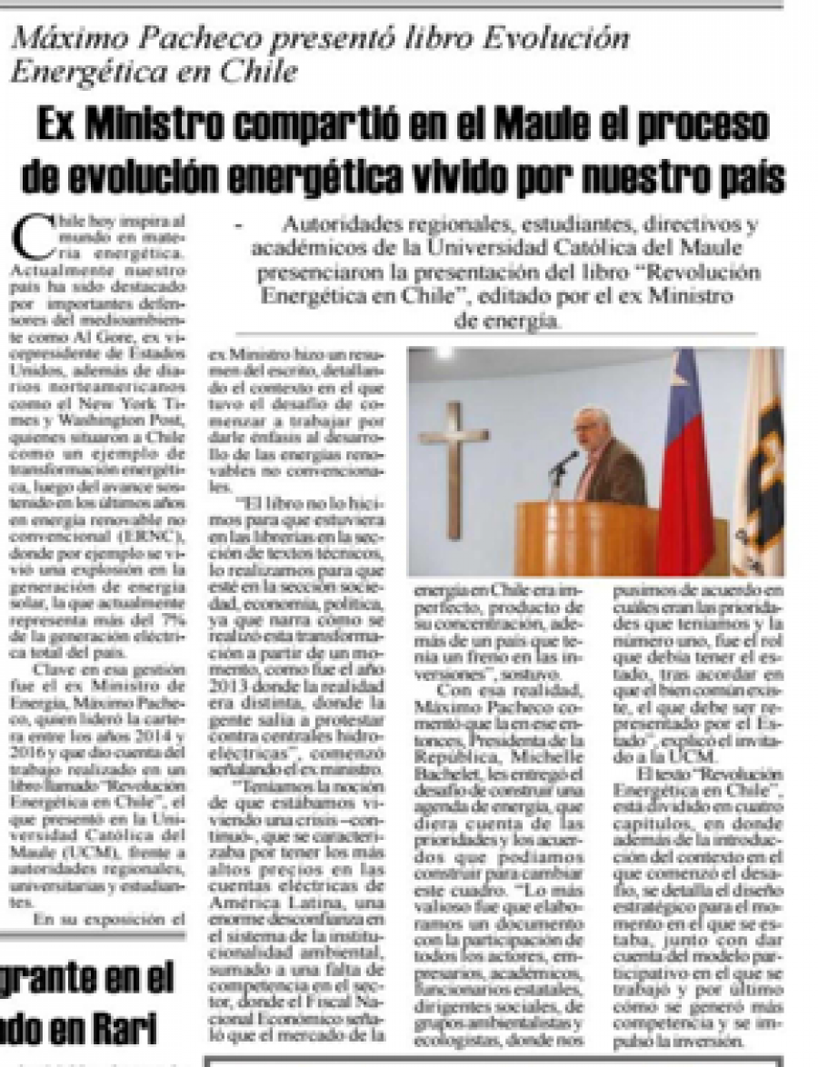 05 de julio en Diario El Heraldo: “Ex Ministro compartió en el Maule el proceso de evolución energética vivido por nuestro país”