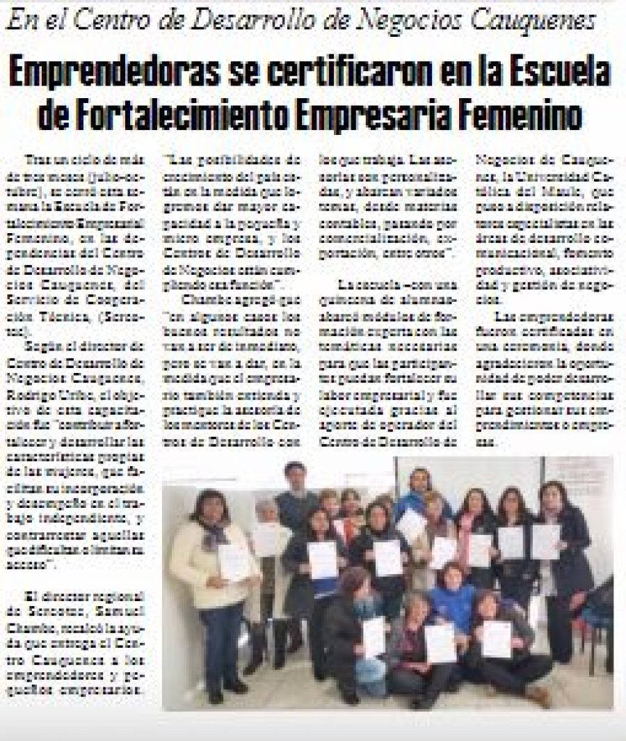 07 de octubre en Diario El Heraldo: “Emprendedoras se certificaron en la Escuela de Fortalecimiento Empresaria Femenino”