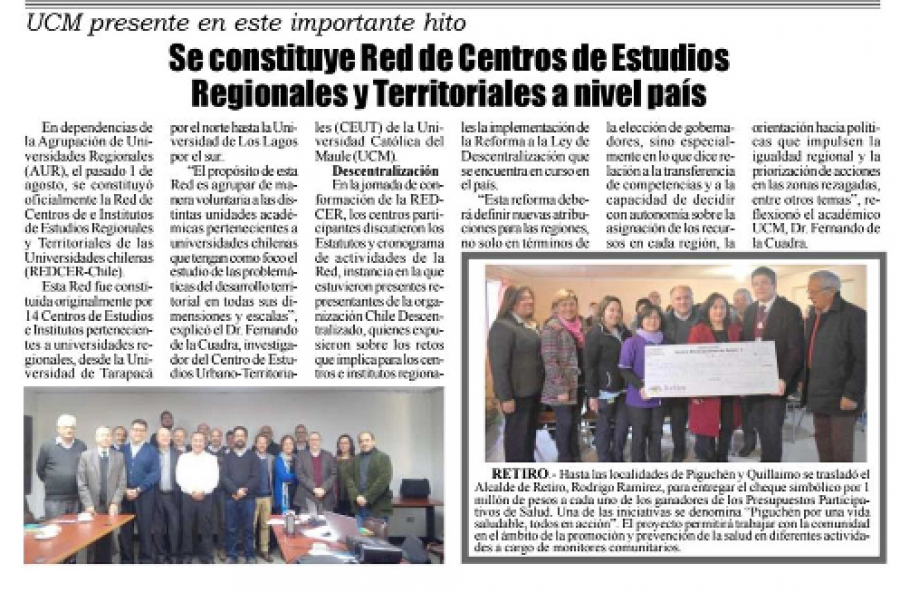 10 de agosto en Diario El Heraldo: “Se constituye Red de Centros de Estudios Regionales y Territoriales a nivel país”