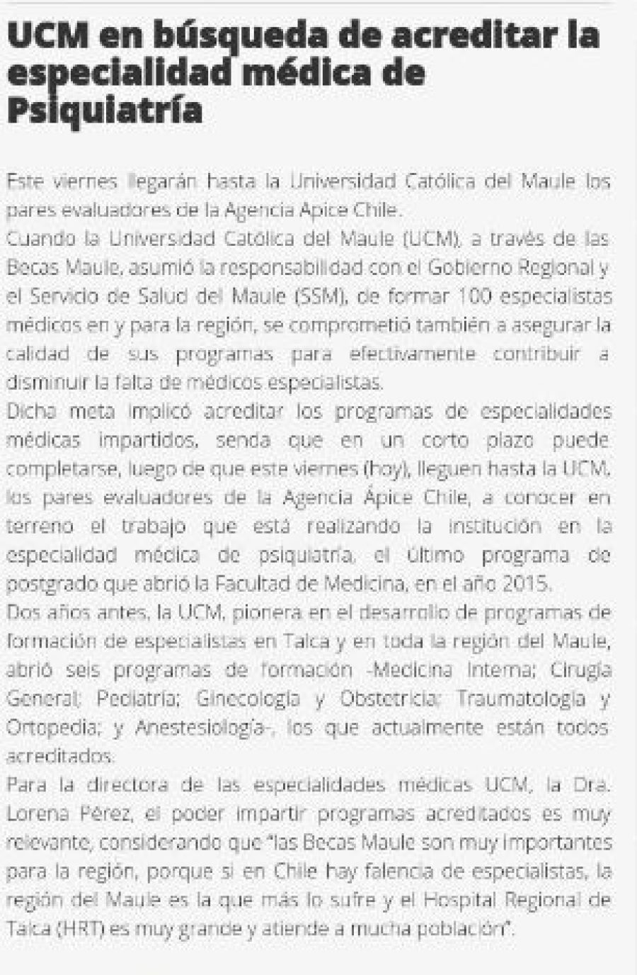 13 de abril en Diario El Heraldo: “UCM en búsqueda de acreditar la especialidad médica de Psiquiatría”