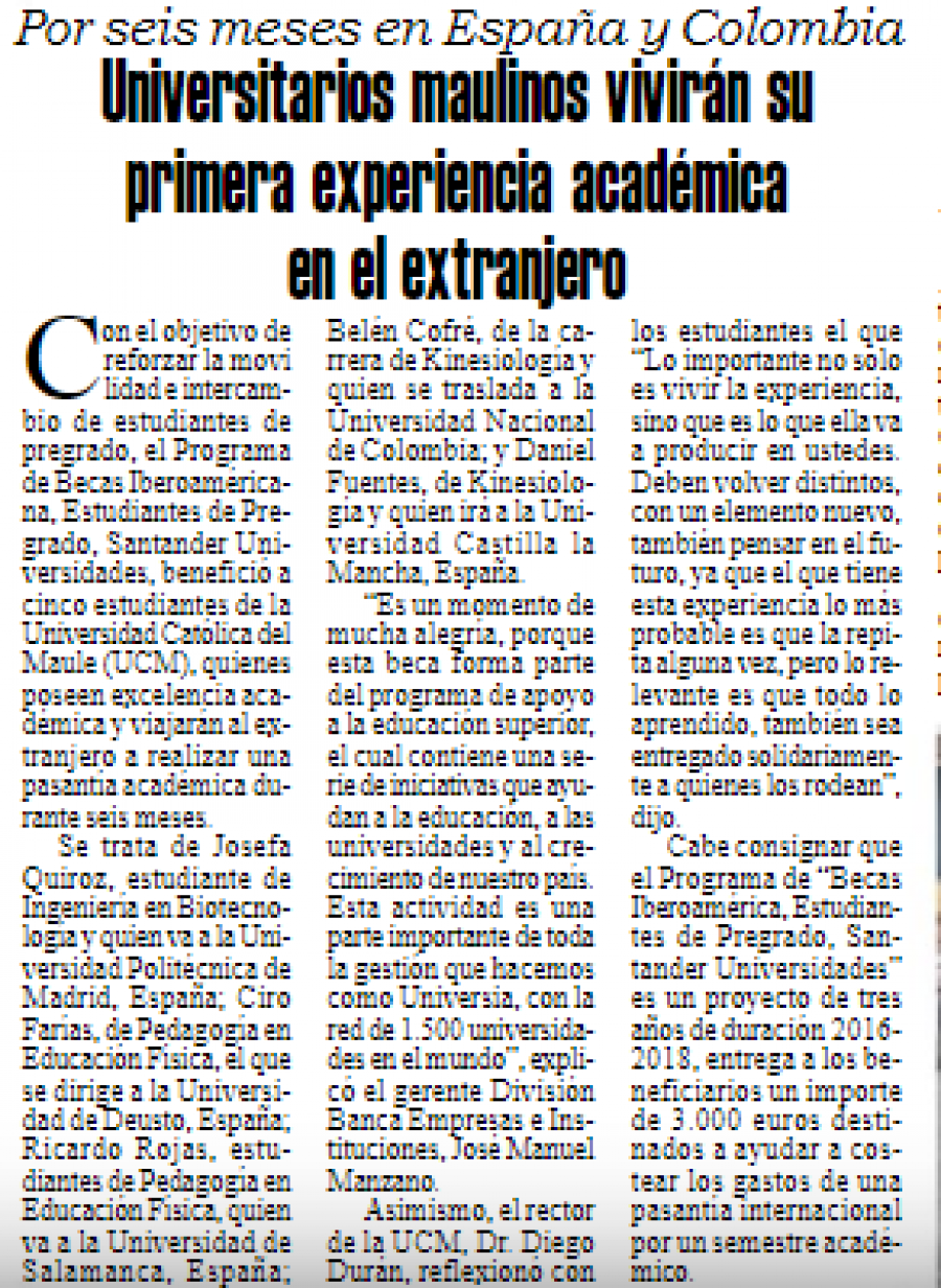 14 de agosto en Diario El Heraldo: “Universitarios maulinos vivirán su primera experiencia académica en el extranjero”