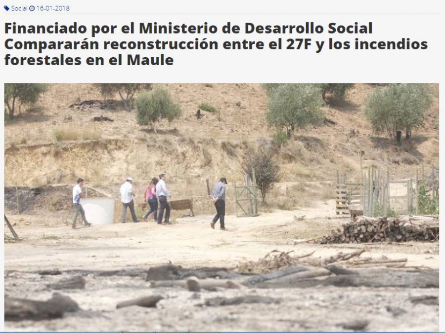 16 de enero en Diario El Heraldo: “Financiado por el Ministerio de Desarrollo Social Compararán reconstrucción entre el 27F y los incendios forestales en el Maule”