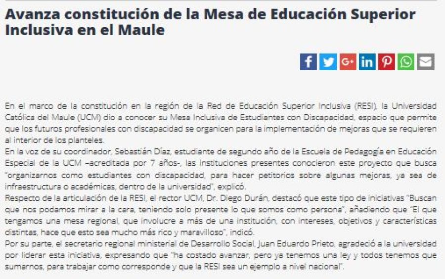 16 de mayo en Diario El Heraldo: “Avanza Constitución de la Mesa de Educación Superior Inclusiva en el Maule”