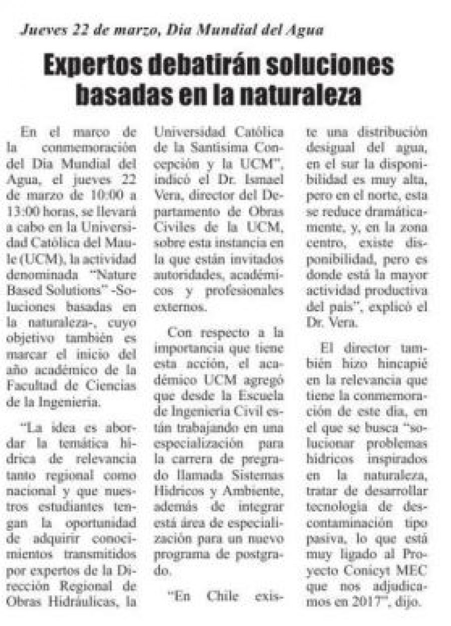 17 de marzo en Diario El Heraldo: “Expertos debatirán soluciones basadas en la naturaleza”