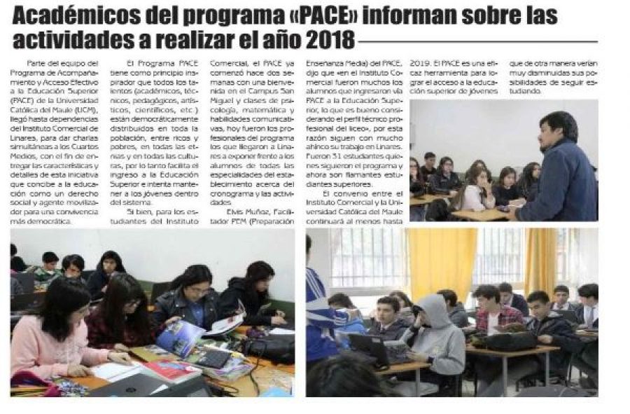 18 de abril en Diario El Heraldo: “Académicos del programa PACE informan sobre las actividades a realizar el año 2018”