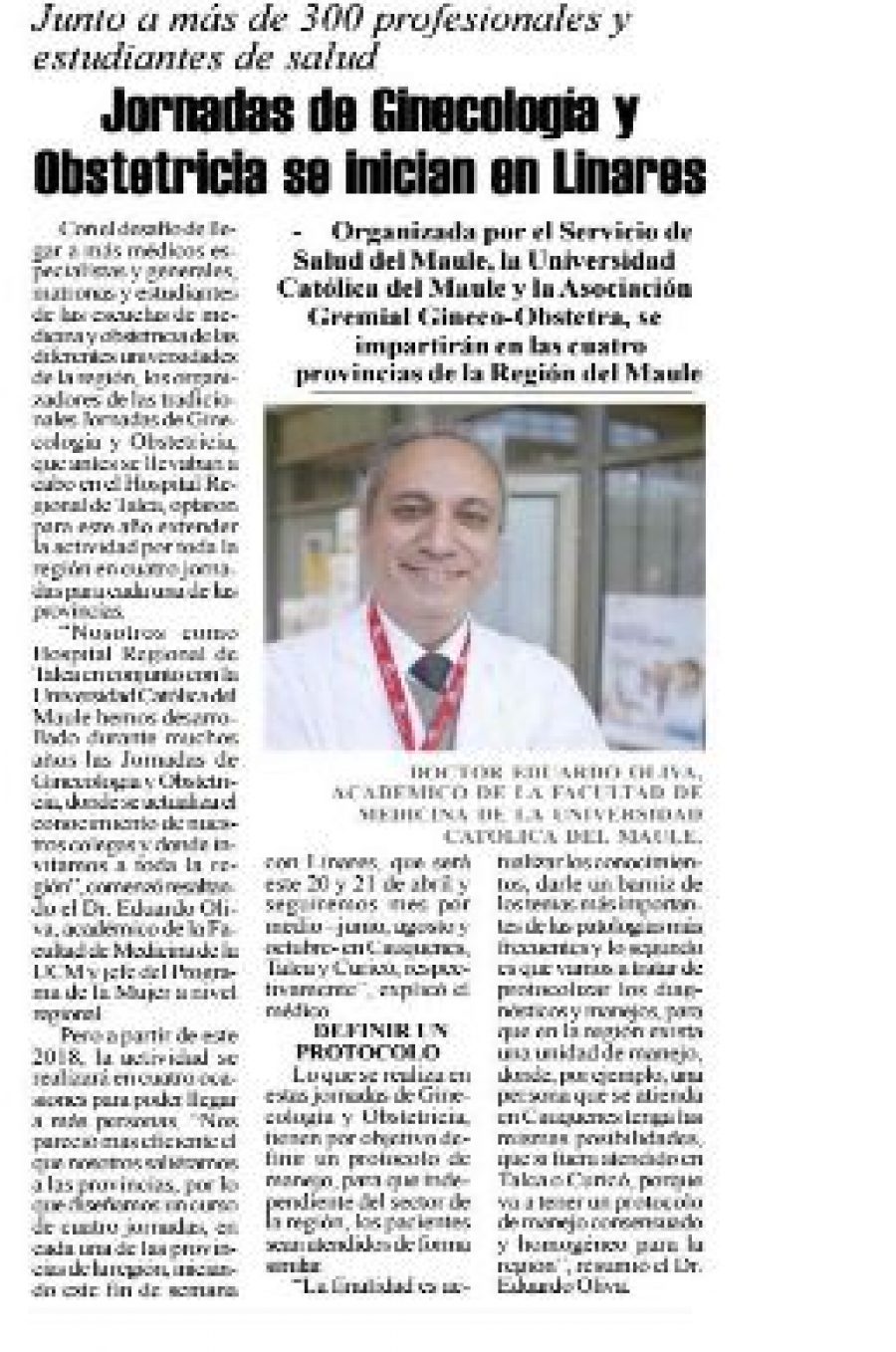 20 de abril en Diario El Heraldo: “Jornadas de Ginecología y Obstetricia se inician en Linares”