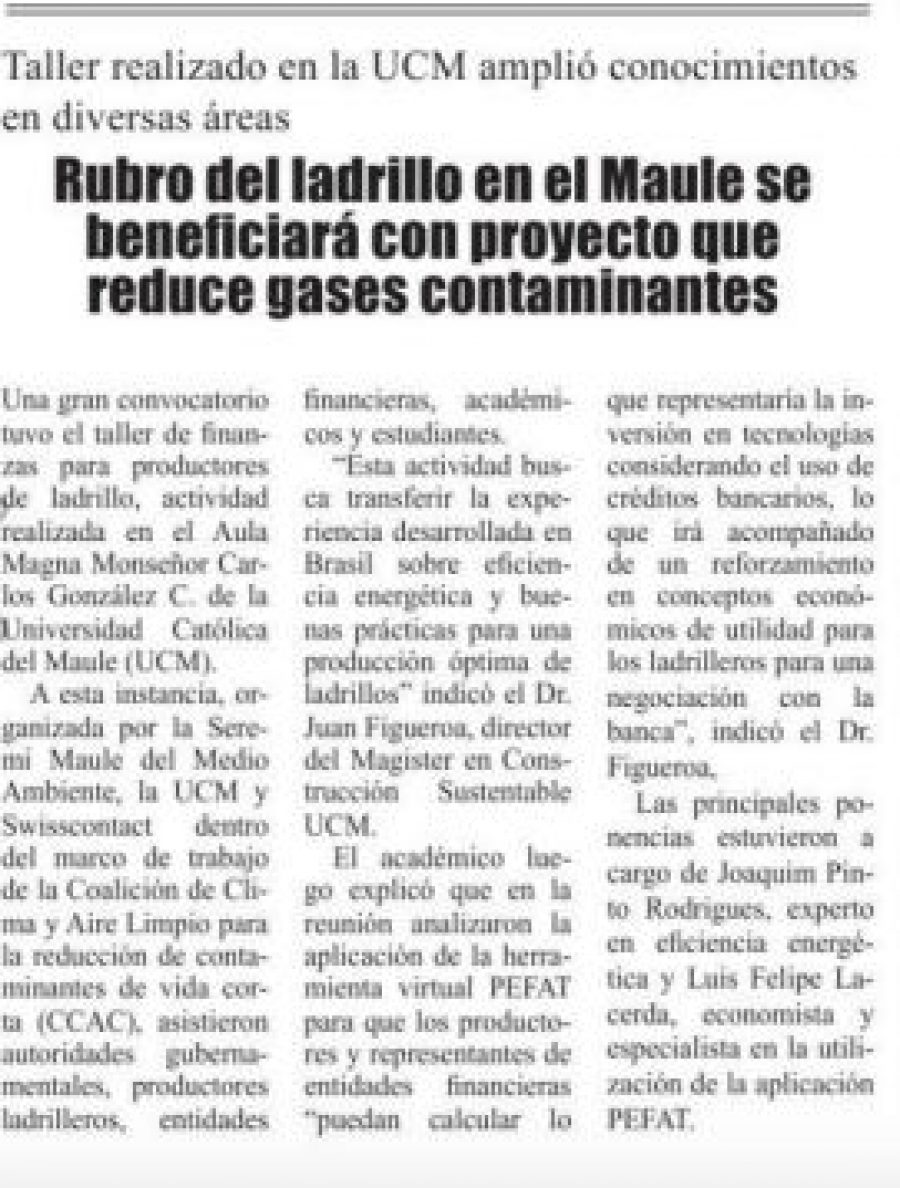 21 de marzo en Diario El Heraldo: “Rubro del ladrillo en el Maule se beneficiará con proyecto que reduce gases contaminantes”