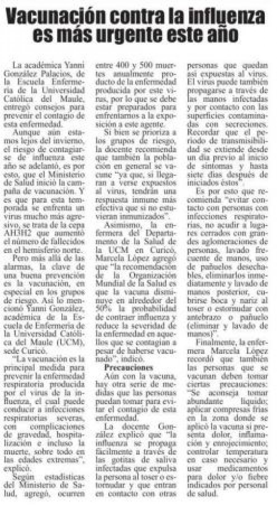 21 de marzo en Diario El Heraldo: “Vacunación contra la influenza es más urgente este año”