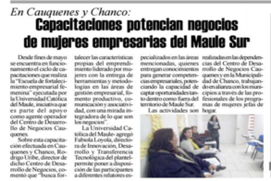 23 de junio en Diario El Heraldo: “Capacitaciones potencian negocios de mujeres empresarias del Maule Sur”