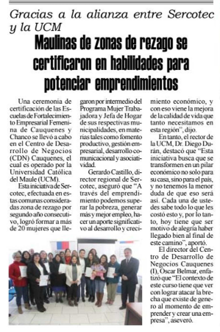 23 de agosto en Diario El Heraldo: “Maulinas de zonas de rezago se certificaron en habilidades para potenciar emprendimientos”