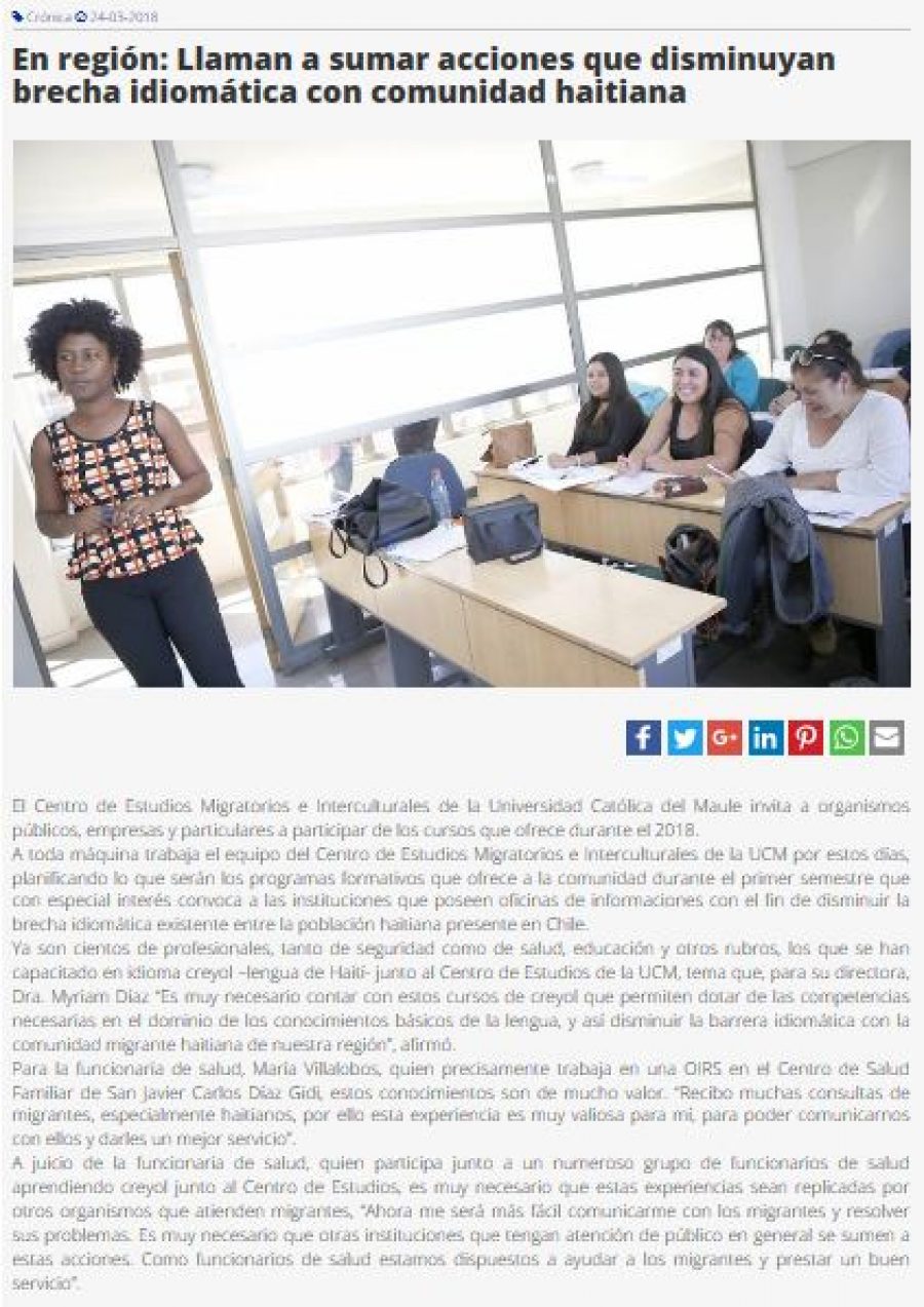 24 de marzo en Diario El Heraldo: “En región: Llaman a sumar acciones que disminuyen brecha idiomática con comunidad haitiana”