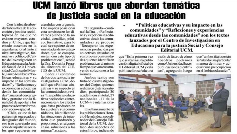 24 de abril en Diario El Heraldo: “UCM lanzó libros que abordan temática de justicia social en la educación”